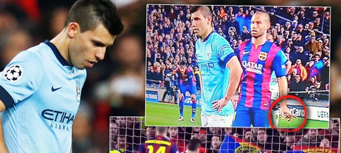 Útočník Manchesteru City Sergio Agüero smutní, jeho penaltu gólman Barcelony Ter Stegen zastavil. I s pomocí Javiera Mascherana, jenž odhadl směr