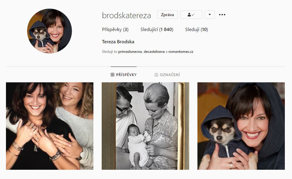 Herečka Tereza Brodská si založila instagram