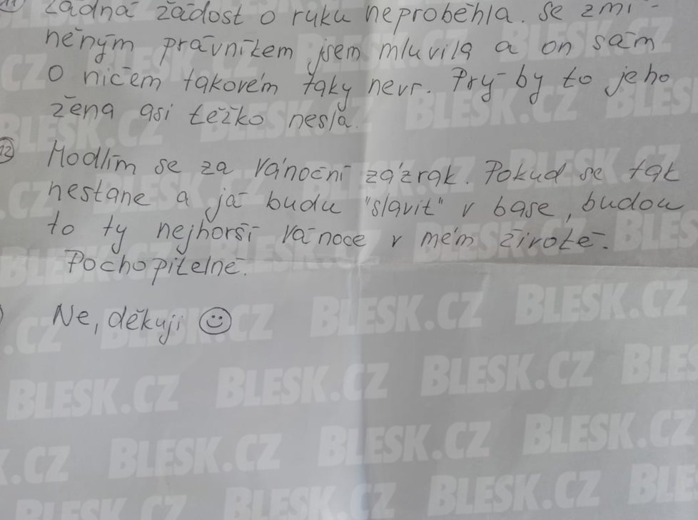 Tereza poslala Blesku dopis