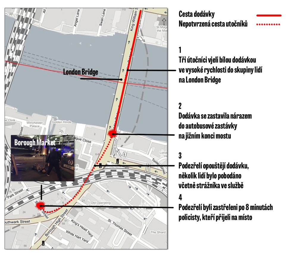 Mapa teroristického útoku v Londýně