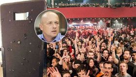 Pařížský klub Bataclan, policejní štít ze zásahu a bezpečnostní expert Lumír Němec