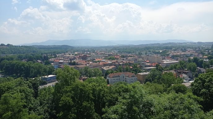 Pohled z vrcholu Piastovské věže na Těšín