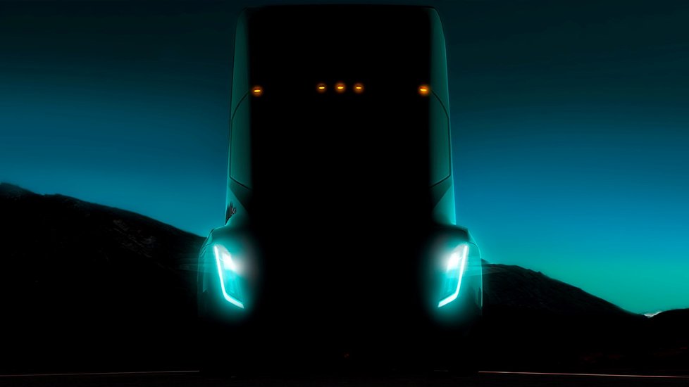 Prototyp elektrického tahače Tesla Semi. Na jedno nabití prý dokáže ujet až 800 km při maximálním zatížení a dálniční rychlosti. Z nuly zvýší rychlost na 96 kilometrů za hodinu bez nákladu za pět sekund a s nákladem za 20 sekund.