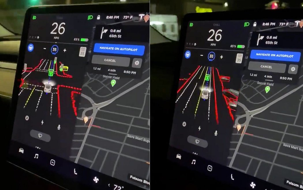 Uživatelé autonomního řízení se mohou na obrazovce infotainmentu podívat, jak auto rozpoznává prostředí kolem sebe