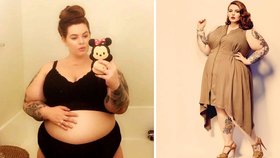 Tess Holliday je už v osmém měsíci těhotenství. Téměř to však není poznat.