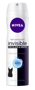 Antiperspirant Nivea Invisible for black & white Pure, 88 Kč  (150 ml). Seženete v drogeriích.