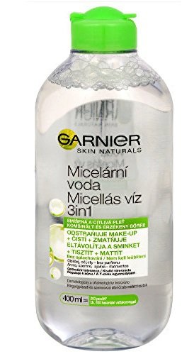 Micelární voda Garnier 3v1 pro smíšenou a citlivou pleť, 400 ml, 159,90 Kč. Seženete v drogeriích.