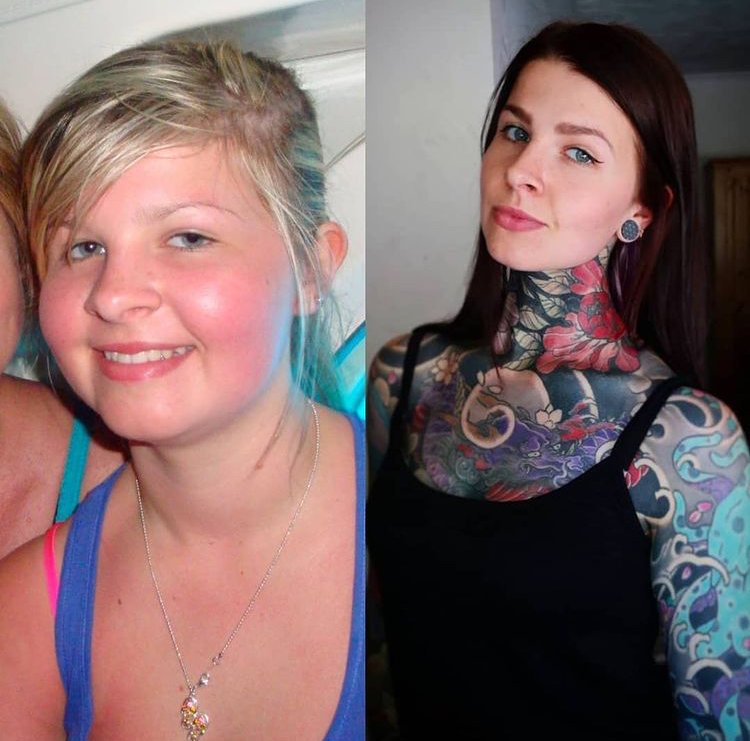 Proces tetování pokérované krásky.