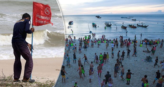 Thajské pláže lákají turisty, nyní jsou ale kvůli tropické bouři prázdné, úřady kvůli silnému větru a rozbouřenému moři zakázali koupání.