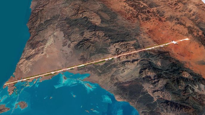 Město The Line, které se táhne 170 kilometrů směrem od Rudého moří do vnitrozemí.