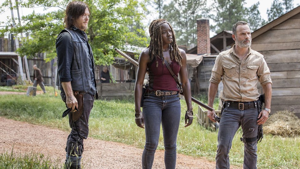 Zleva: Daryl, Michonne a Rick