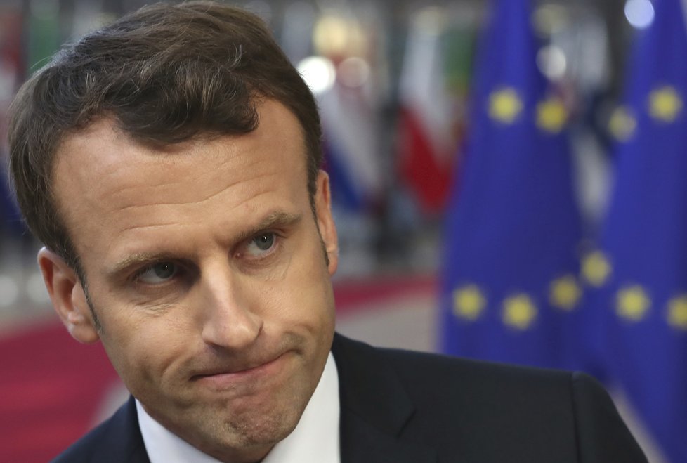 Francouzský prezident Emmanuel Macron na mimořádném summitu EU v Bruselu (10.04.2019).