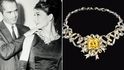 Audrey Hepburn při natáčení Snídaně u Tiffanyho. Žlutý diamant měla pouze na promo fotkách a tehdy byl zasazen ve šperku z platiny a diamantů. Nově byl kámen zasazen do modernějšího designu.