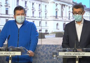 Premiér Andrej Babiš a vicepremiér Jan Hamáček na tiskové konferenci, (19.03.2020).