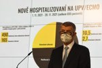 Premiér Andrej Babiš vystoupil na tiskové konferenci po mimořádné schůzi vlády v demisi, která projednávala nová opatření proti šíření onemocnění covid-19. (25. 11. 2021)