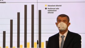 Premiér Andrej Babiš vystoupil na tiskové konferenci po mimořádné schůzi vlády v demisi, která projednávala nová opatření proti šíření onemocnění covid-19 (25. 11. 2021).