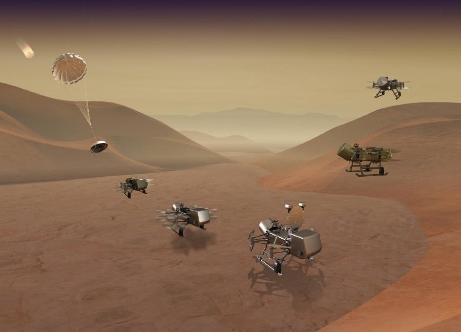 Dron Dragonfly, který bude zkoumat povrch Saturnova měsíce Titan