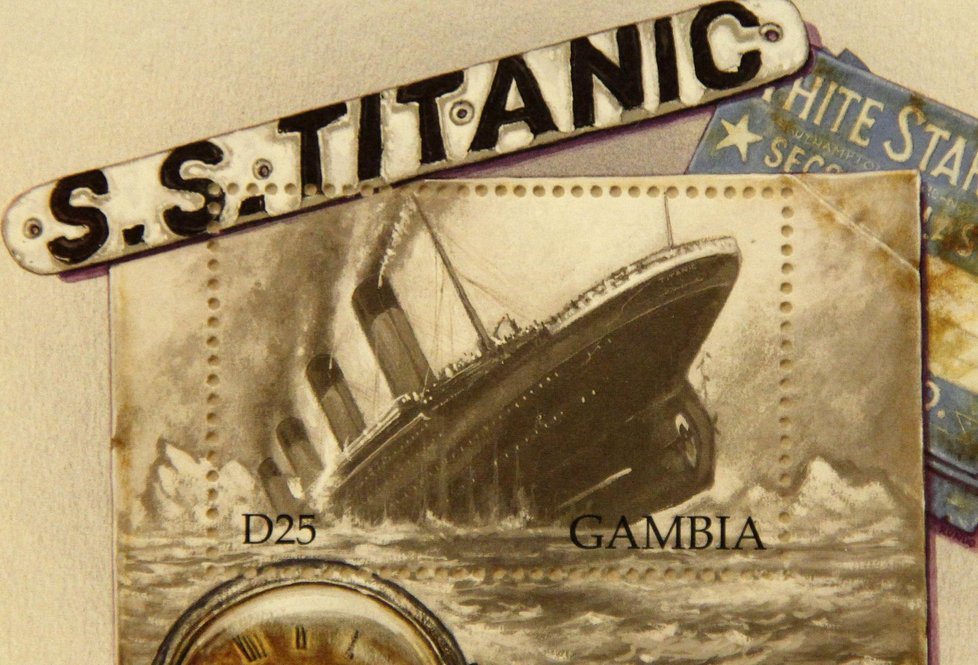 Jedna ze známek, vzpomínající na potopení Titanicu