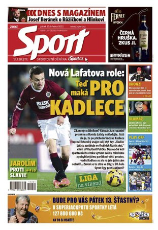 Titulní strana pátečního deníku Sport - 13.3. 2015