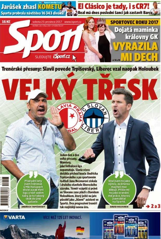 Titulní strana sobotního vydání deníku Sport Titulní strana sobotního vydání deníku Sport