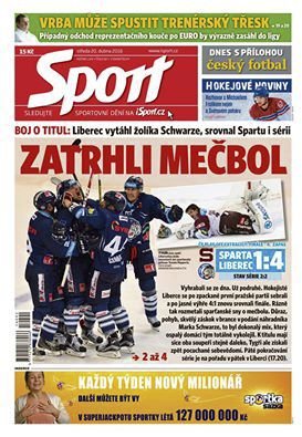 Titulní strana středečního vydání deníku Sport