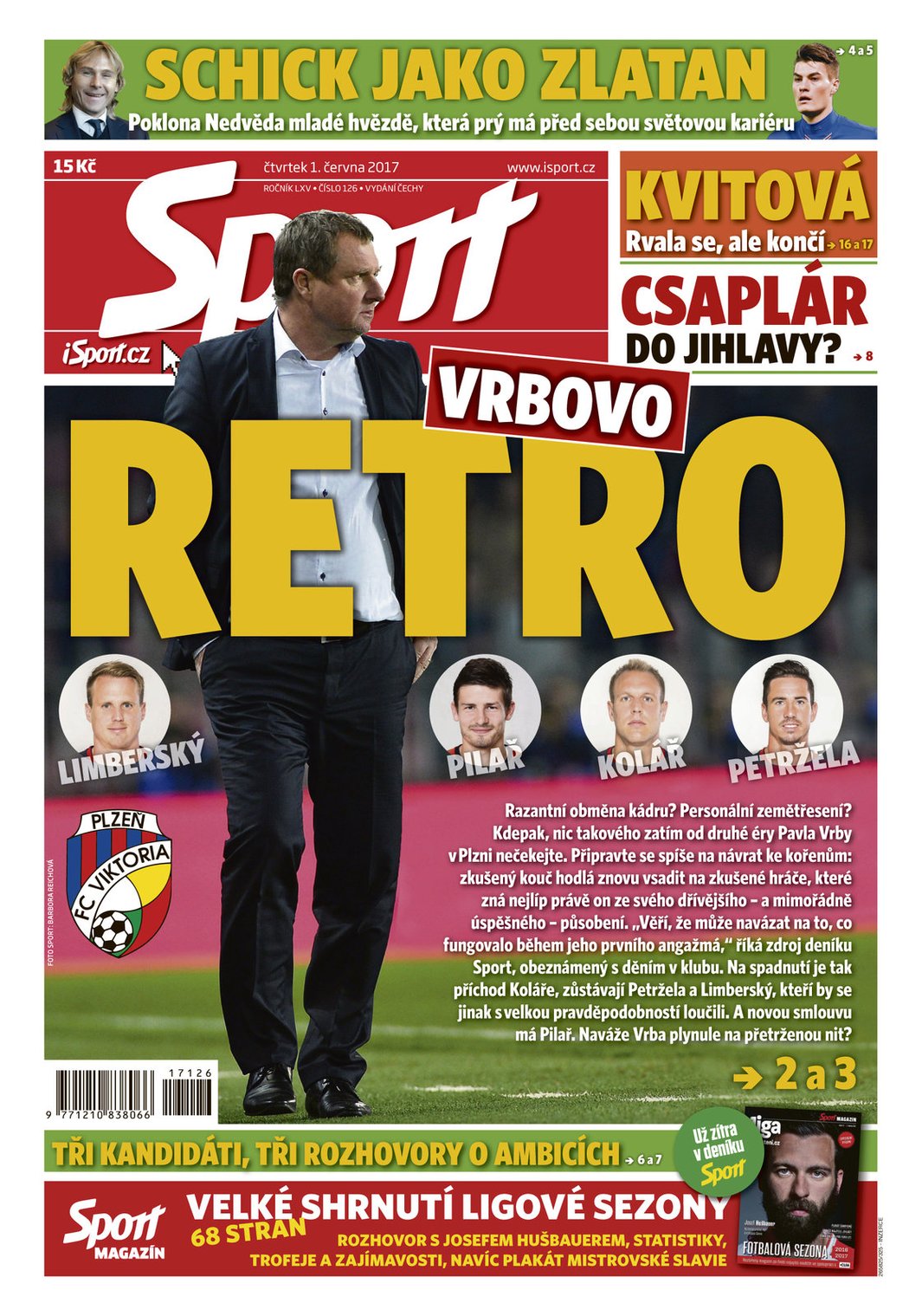 Titulní strana čtvrtečního deníku Sport