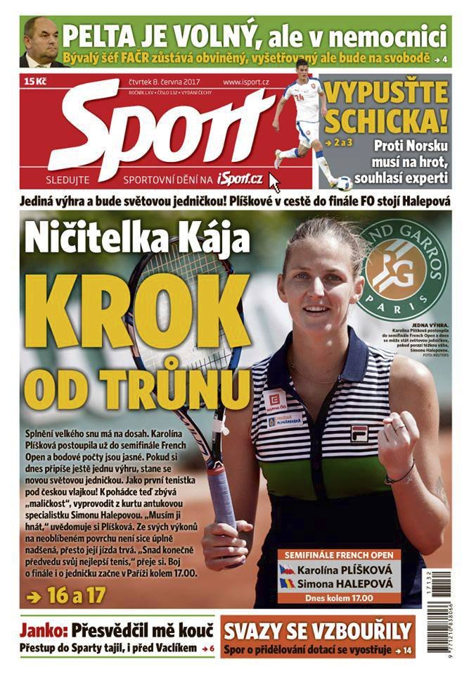 Titulní strana čtvrtečního deníku Sport