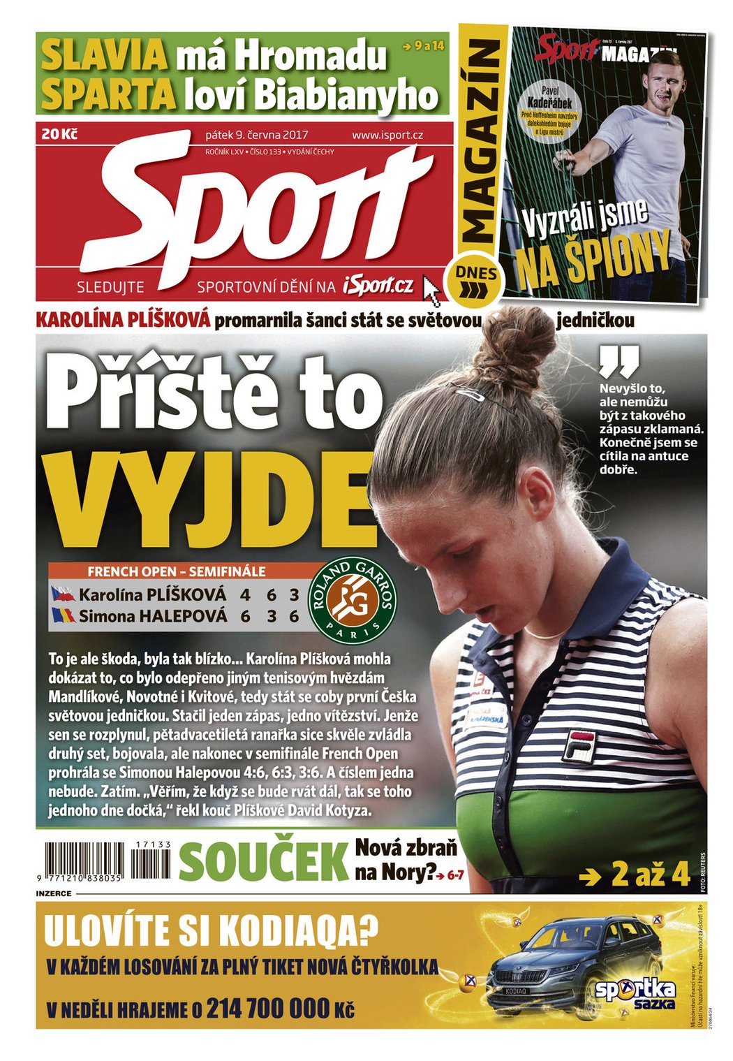 Titulní strana pátečního vydání deníku Sport