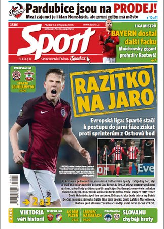 Titulní strana čtvrtečního vydání deníku Sport