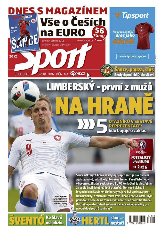 Titulní strana pátečního vydání deníku Sport