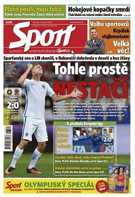 Titulní stran čtvrtečního vydání deníku Sport