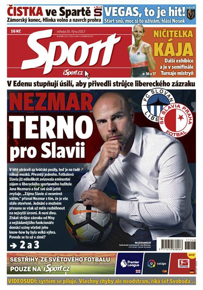 Titulní strana středečního vydání deníku Sport