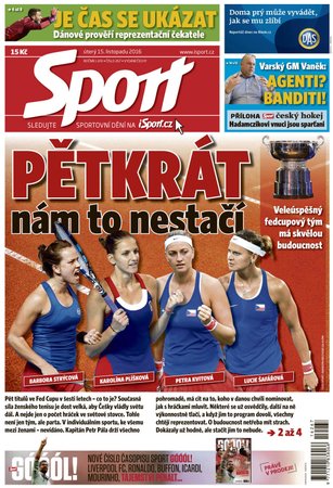 Titulní strana úterního vydání deníku Sport