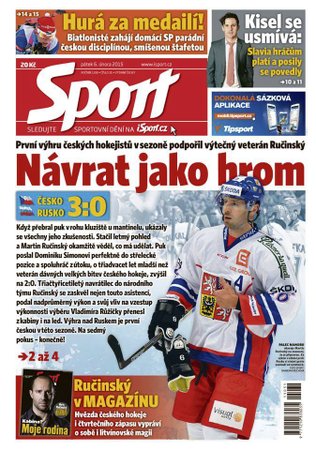 Titulní strana pátečního deníku Sport - 6.2. 2015