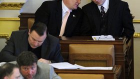 Vlastimil Tlustý se možná ptá svého kolegy na radu. Nemá se na to svrhávání vlády ještě nakonec vykašlat? Co s ním potom bude?