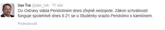 Tento tweet ministr dopravy Ťok smazal.