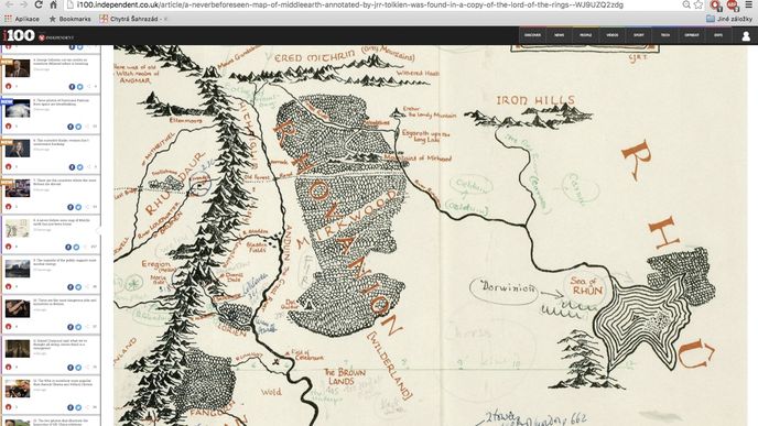 Mapa s unikátními poznámkami autora J. R. R. Tolkiena
