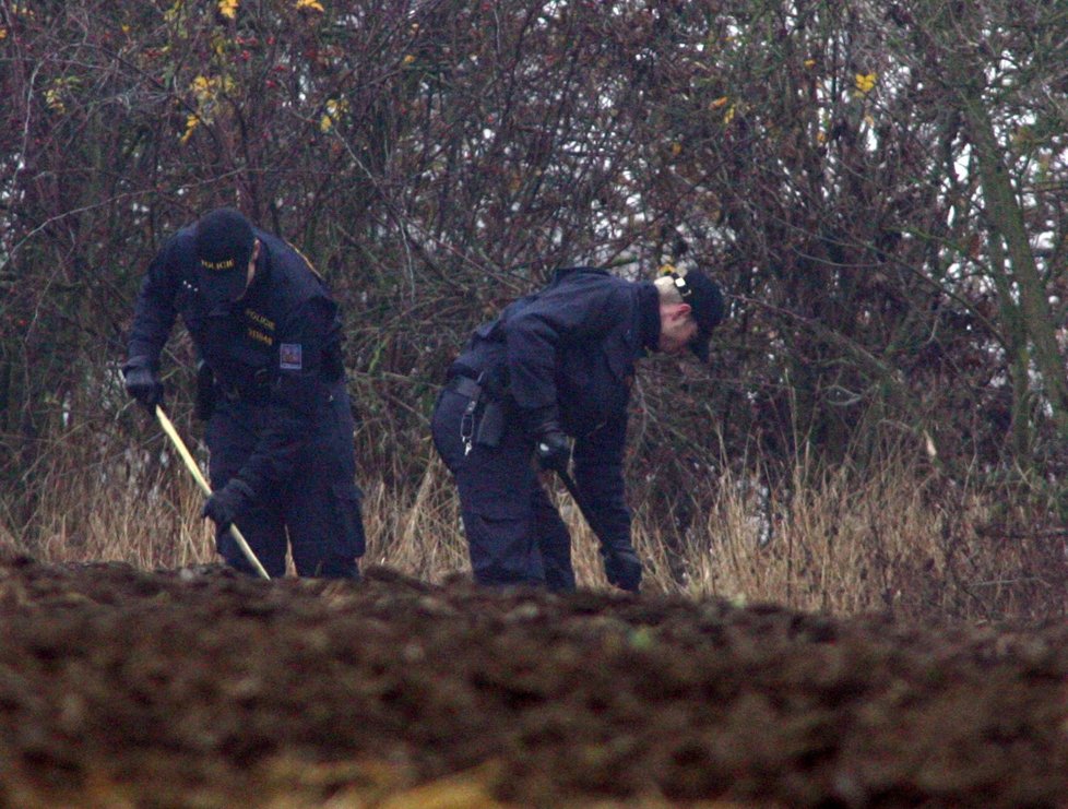 Policisté museli pole u Číčovic důkladně prohledávat, aby nalezli všechny části dívčina těla...