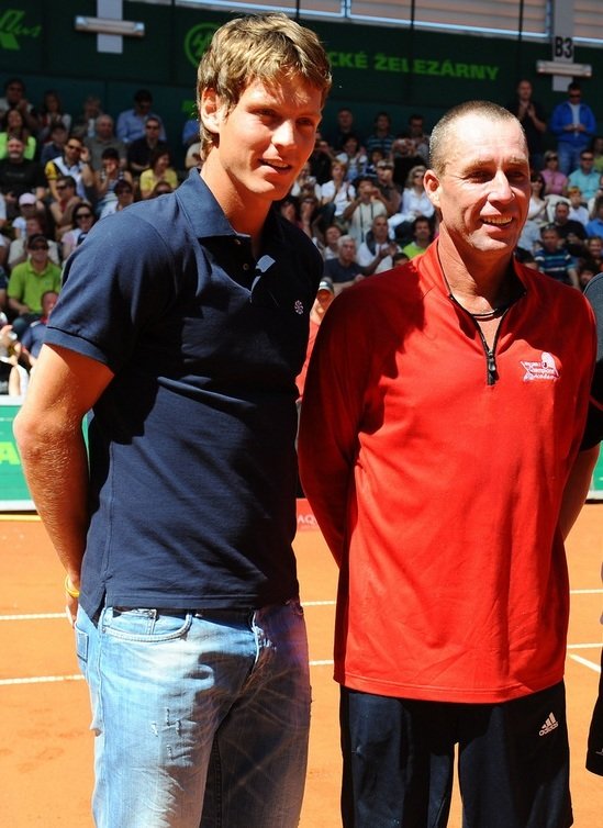 Berdych s Lendlem při setkání v Prostějově.