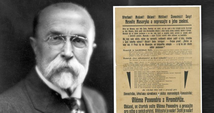 Volební plakát z roku 1907 ostře kritizuje Masaryka.