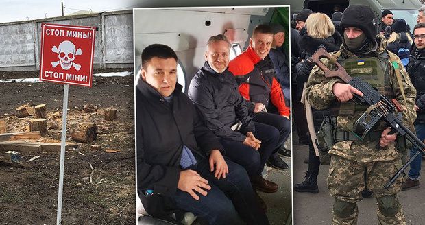 Vrtulníkem přeletěl zákopy i minová pole. Petříček na válečné linii Ukrajiny