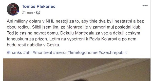 Poněkud záhadný vzkaz Tomáše Plekance na Facebooku