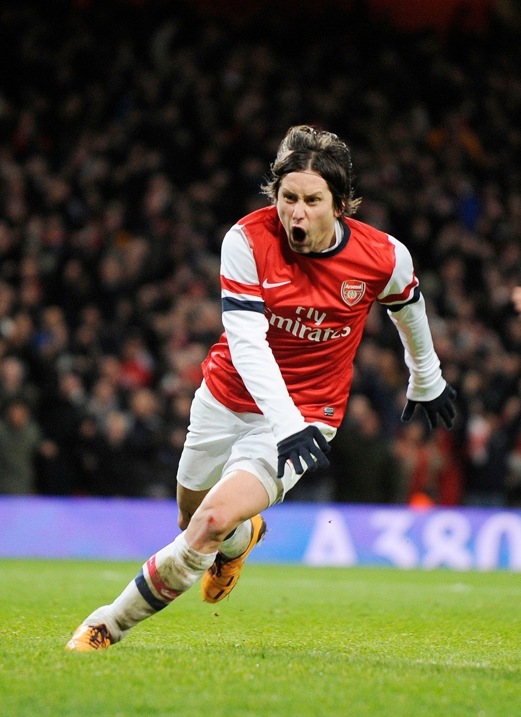 2014: Tomáš Rosický slaví gól v dresu Arsenalu