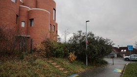 Na chodníku před domem Tomia Okamury se objevily ukrajinské vlajky (17. 11. 2025)