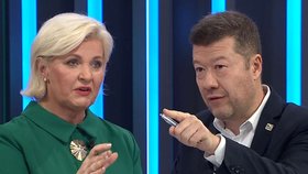 Tomio Okamura (SPD) a Věra Kovářová (STAN) na CNN Prima News