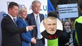 Okamura v Praze přivítal Le Penovou či Wilderse, europoslanec Štětina to označil za „sraz hnědokošiláčů“.