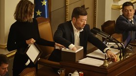 Tomio Okamura (SPD) během jednání Sněmovny o důvěře vládě (15.1.2026)