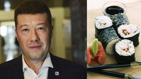 Tomio Okamura (SPD) měl poslancům poslat slevu na sushi. Odmítá, že by to udělal.