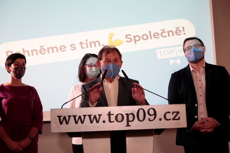 Tisková konference TOP 09 ve volebním štábu strany (3. 10. 2020)