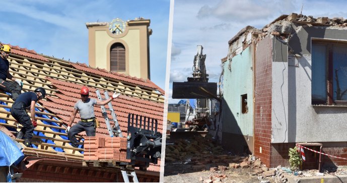 V Moravské Nové Vsi na Břeclavsku pokračuje odstraňování škod, které v obci způsobily silné bouřky s krupobitím a tornádo.